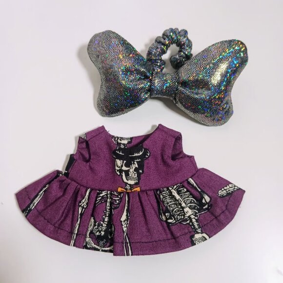 Halloween Skeleton Dress with Oversized Hologram Metallic Bow Labubu Outfit - Picture 5 of 6